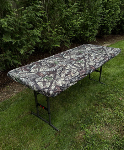 TRUETIMBER® Camo Picnic Table Cover (only) with Elastic Fit is heavy-duty and fits on a 6 ft picnic or folding table (30”x 72”)